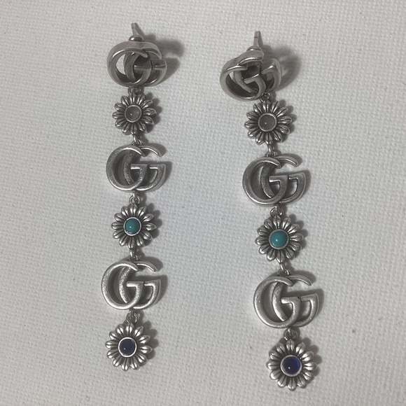 Gucci GG Silver with Blue Stones Earrings - Picture 1 of 4